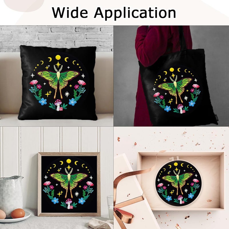 Nuberlic Moth Embroidery Kits for Beginners - Embroidery Starter Cross Stitch Kit DIY Needlepoint Including Cloth with Pattern, Hoop, Needles Instruction and Threads - Image 4